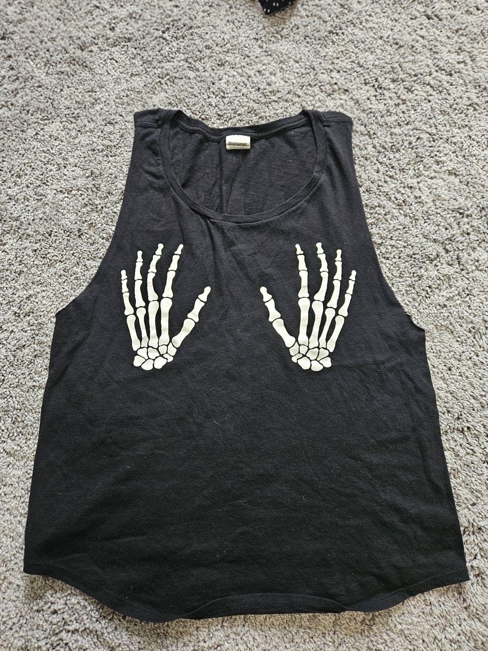 PINK Victoria's Secret Black Tank Top with White Skeleton Hands